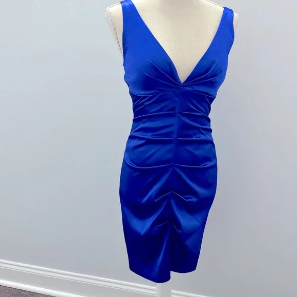 Blue Satin V-Neck dress Size 5/6 - Picture 4 of 8